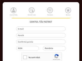 NetBet Casino, pagina de inregistrare